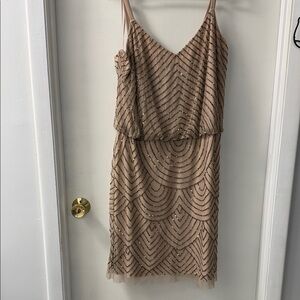 Adrianna Papell Nude Beaded Spaghetti Strap Mini Dress